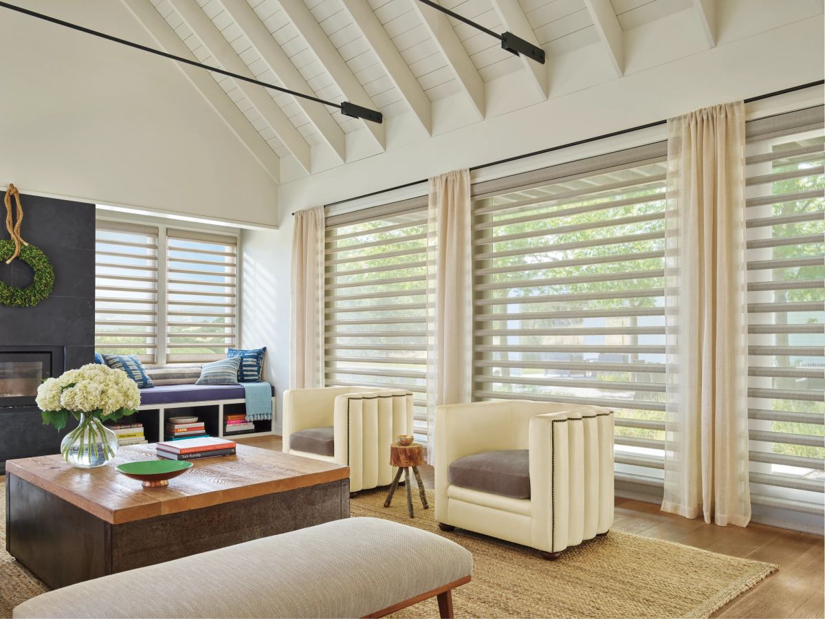 Hunter Douglas Pirouette sheer shades in living room