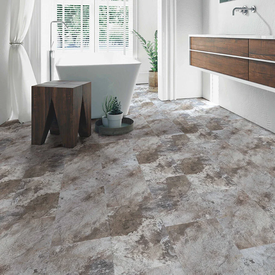 Next Floor stone-look vinyl tile in bathroom